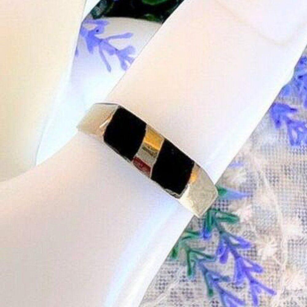 Vintage Antique Black Inlay Ring Unisex